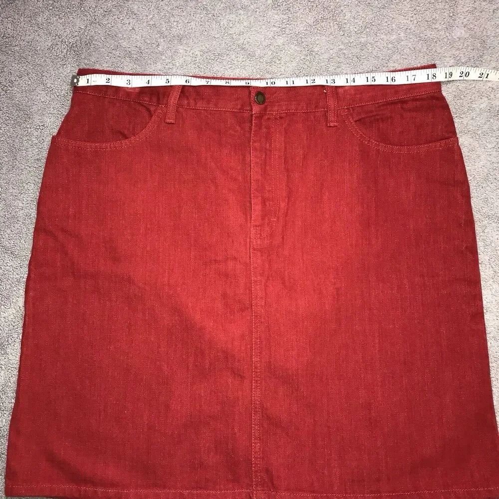 Vintage‎ Tommy Hilfiger Red Jean Skirt Women's Faux Suede 36" Waist Size 16 - Picture 5 of 14